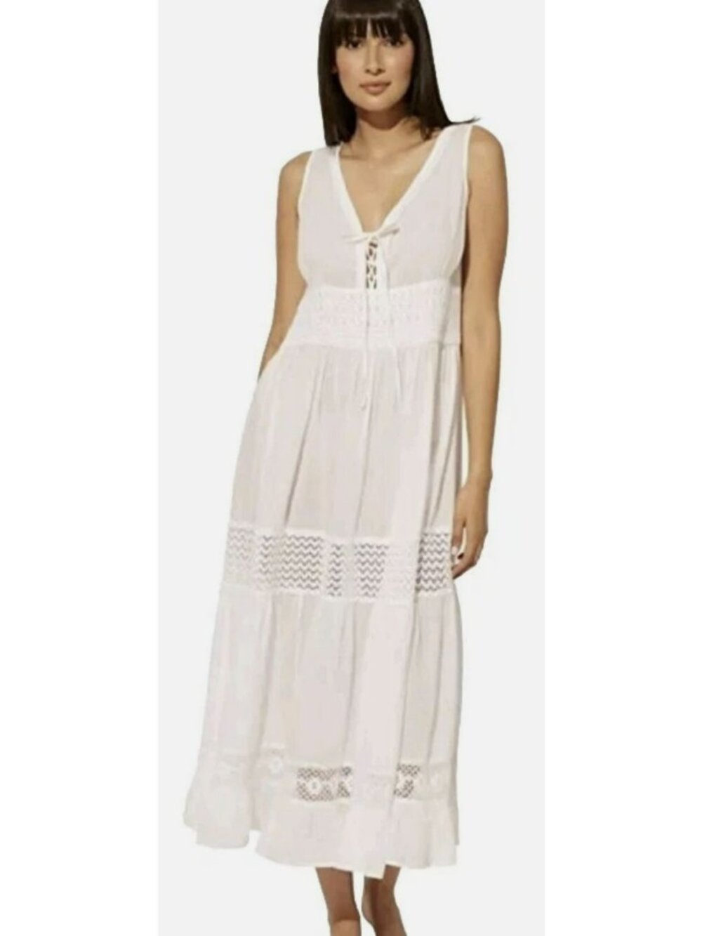 Bleu Rod Beattie White Sleeveless Maxi Crochet Dress Small New